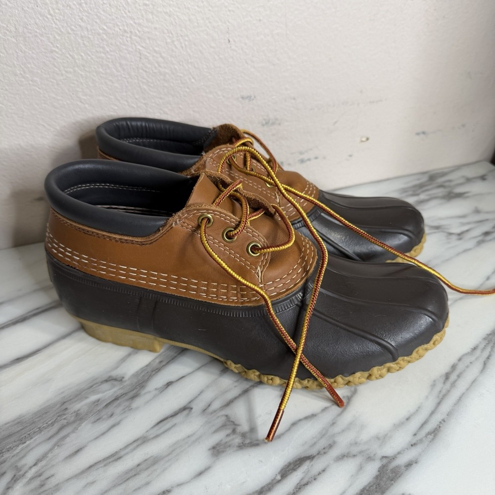L.L.Bean Bean Boots Gumshoes Mens 8 Brown Leather Rubber Duck Shoes Lace Up
